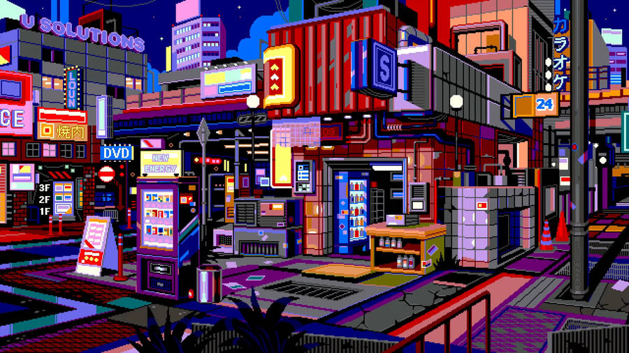 8 Bit Japan Convenience Store Wallpaper