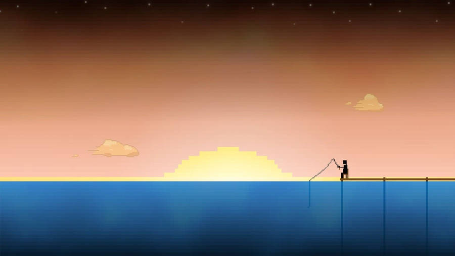 8 Bit Minimalist Fishing Wallpaper