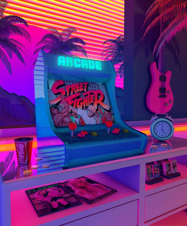 80s Retro Arcade Street Fighter Wallpaper