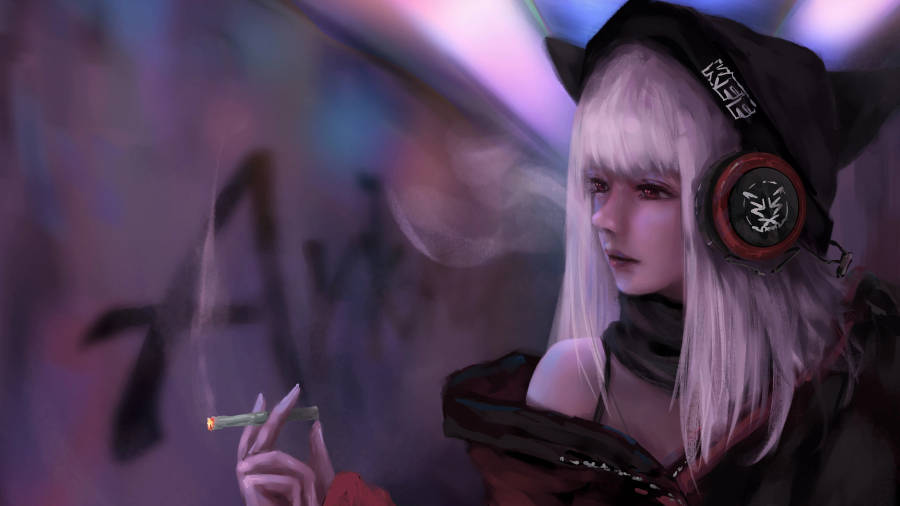 8k Anime Smoking Punk Girl Wallpaper