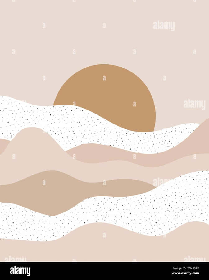 A Beach Scene With A Sun And Waves - Stock Image Wallpaper