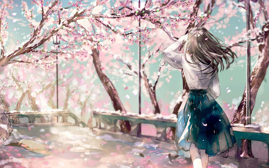 A Beautiful Moment Of Sakura Anime In All Its Glory Wallpaper