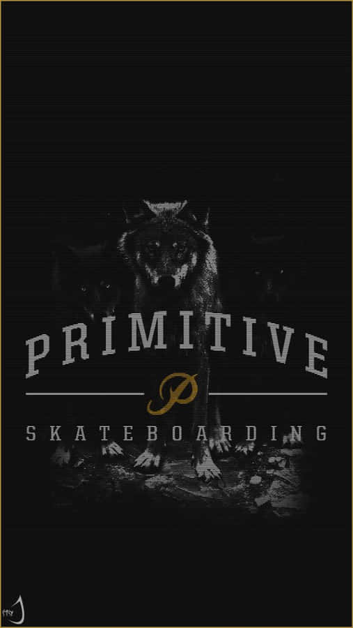 A Black And Gold Logo For Primitive Skateboarding Wallpaper