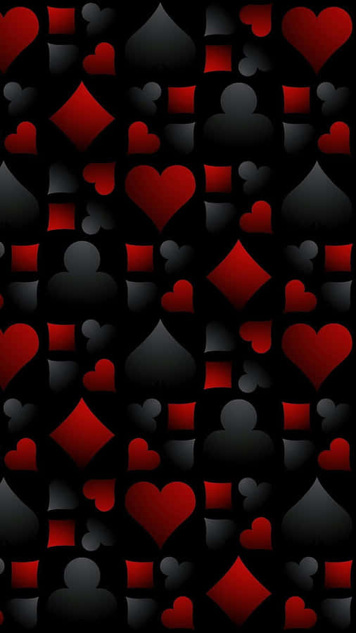 A Black And Red Pattern With Hearts And Cards Wallpaper