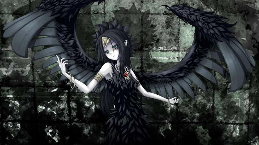 A Black And White Girl With Wings Wallpaper