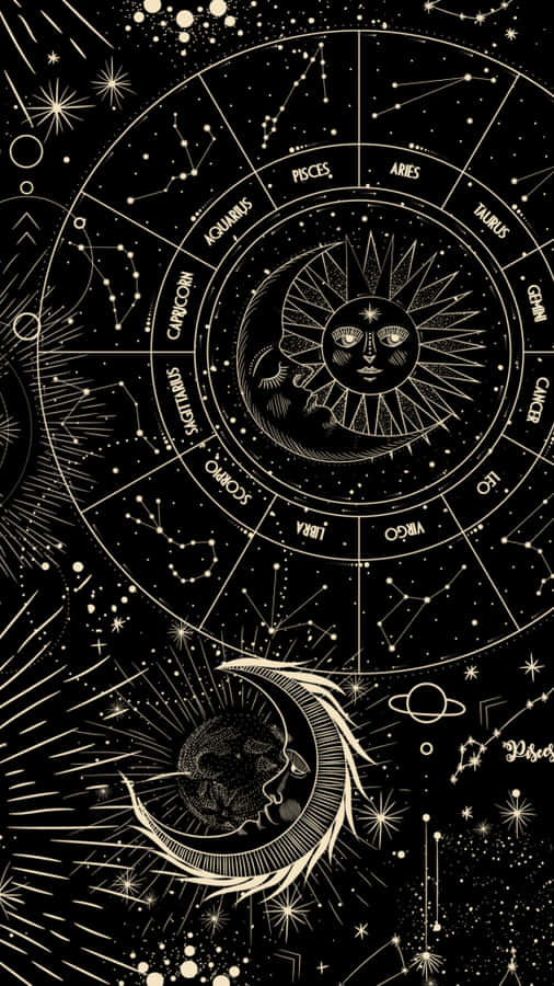 A Black And White Image Of A Zodiac Chart Wallpaper