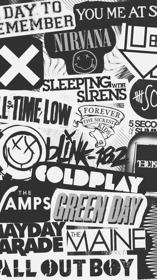 A Black And White Photo Of Various Stickers Wallpaper
