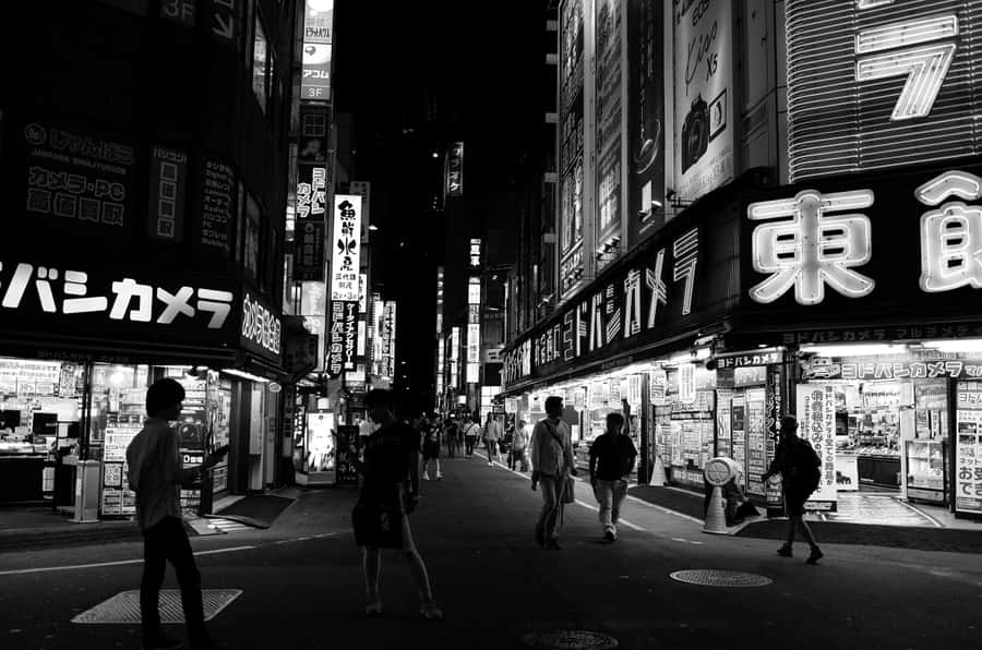 A Black And White View Of Japan Wallpaper