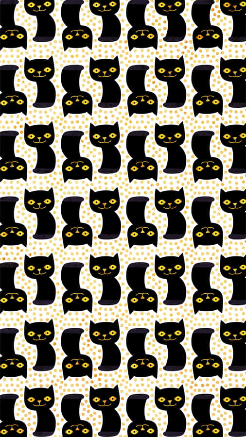 A Black And Yellow Cat Pattern On A White Background Wallpaper