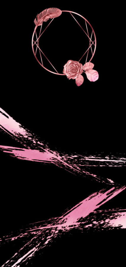 A Black Background With A Pink Circle And A Rose Wallpaper