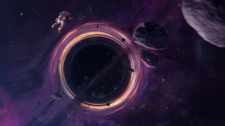 A Black Hole In Space With A Spaceship In The Background Wallpaper