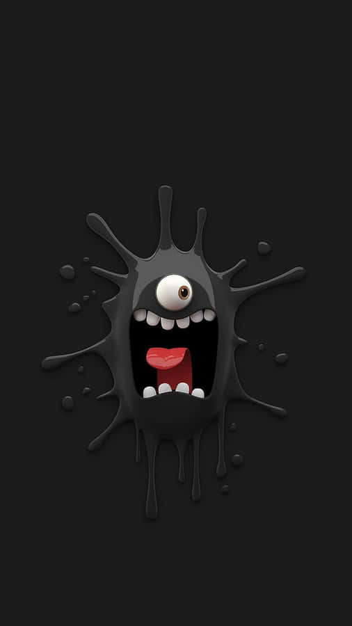 A Black Monster With A Mouth And Eyes On A Black Background Wallpaper