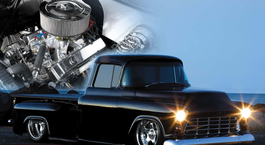 A Black Truck With A Big Engine Wallpaper