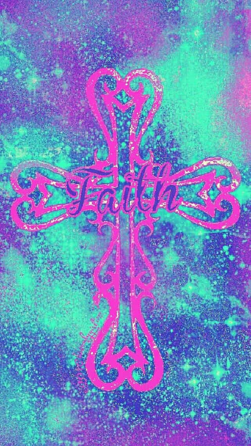 A Bright Pink Cross Signifying Hope, Faith, And Love Wallpaper
