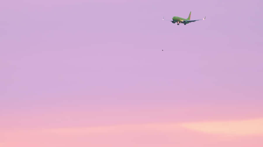 A Bright Pink Plane Taking Off Into The Sky Wallpaper