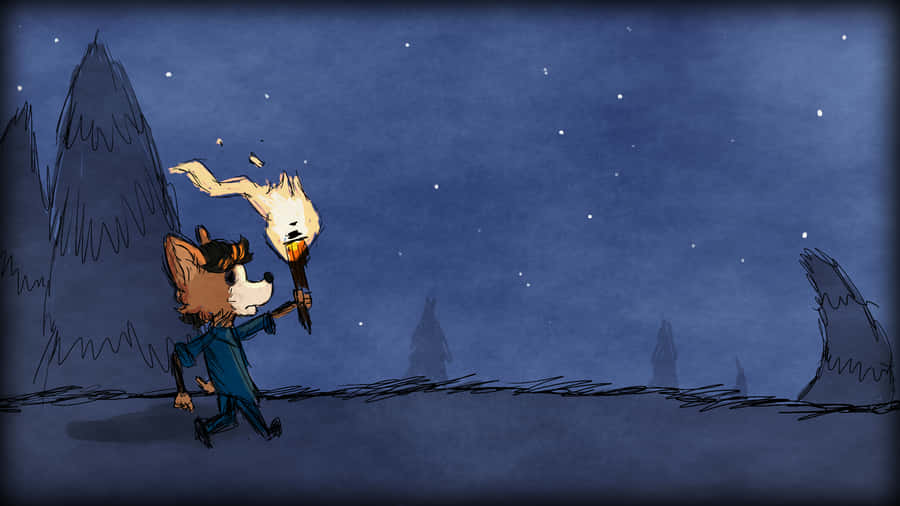 A Cartoon Character Holding A Torch In The Night Wallpaper
