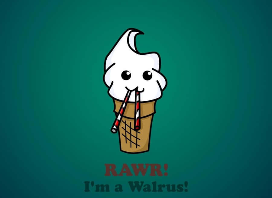 A Cartoon Ice Cream Cone With The Words Rawr I'm A Waurus Wallpaper