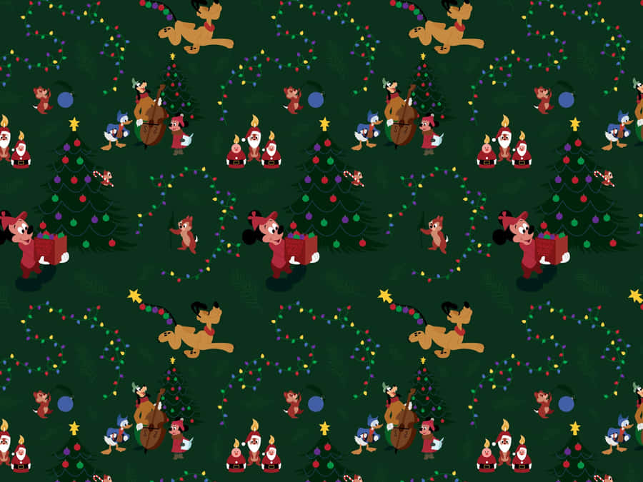 A Christmas Pattern With Reindeer And Christmas Trees Wallpaper