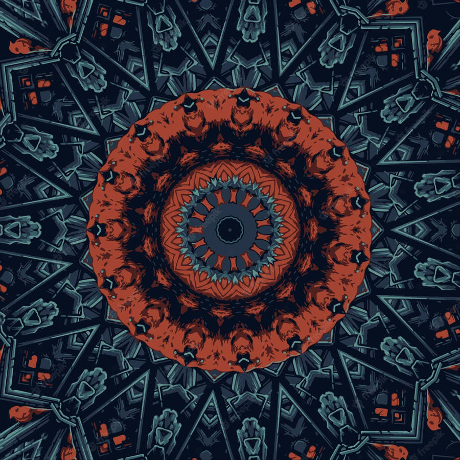 A Circular Design With Blue And Orange Colors Wallpaper