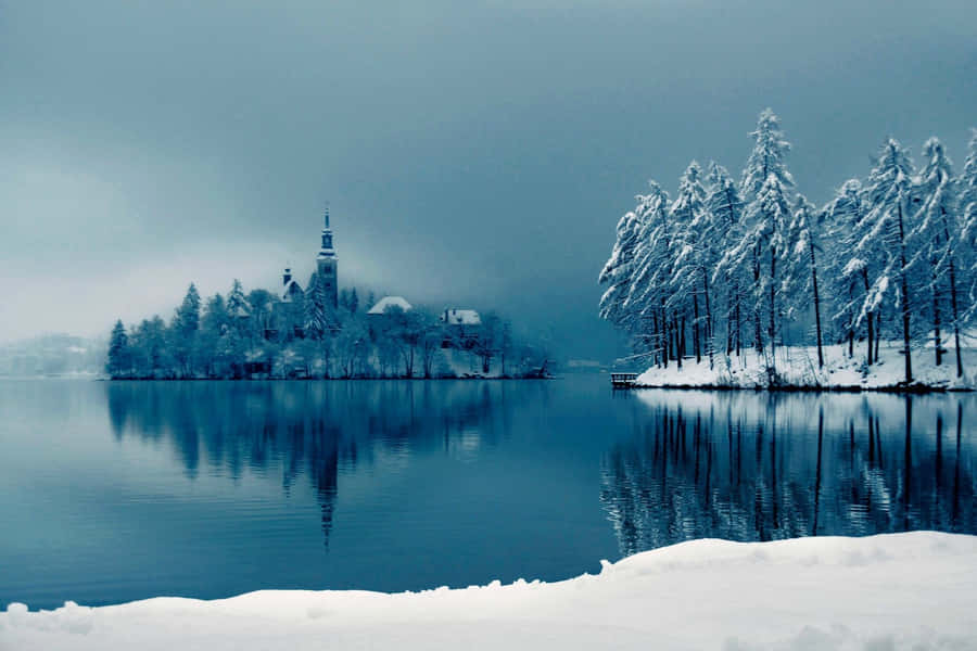 A Cold Winter Day At Lake Bled Wallpaper
