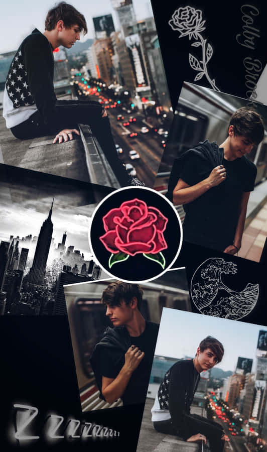 A Collage Of Photos Of A Man With A Rose Wallpaper