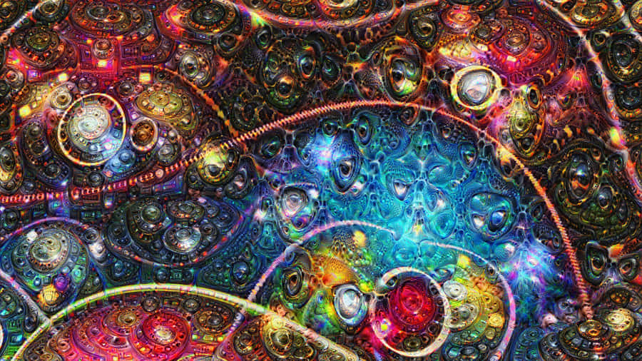 A Colorful Fractal Painting With Many Colorful Circles Wallpaper