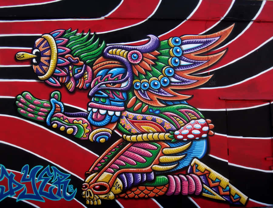 A Colorful Mural With A Colorful Design On It Wallpaper