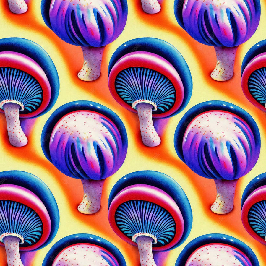 A Colorful Pattern Of Mushrooms On A Yellow Background Wallpaper