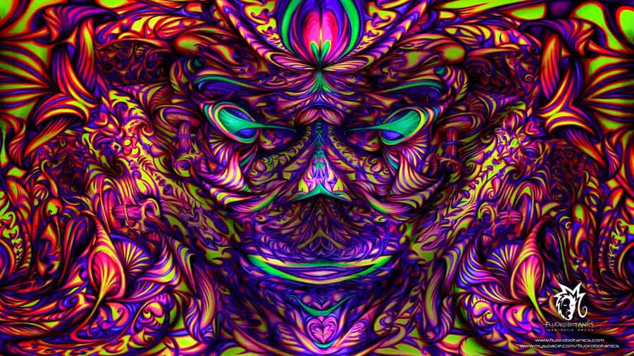 A Colorful Psychedelic Art Print Featuring The Face Of A Psychedelic Demon Wallpaper
