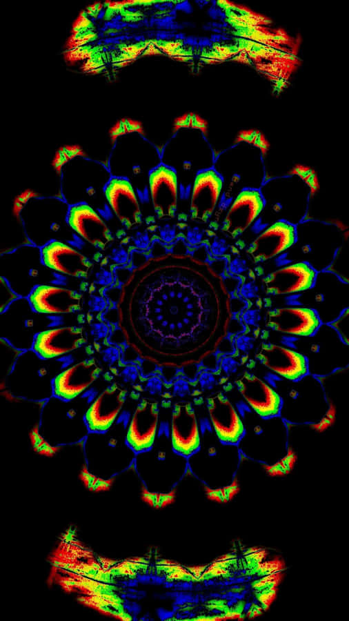 A Colorful Psychedelic Pattern On A Black Background Wallpaper