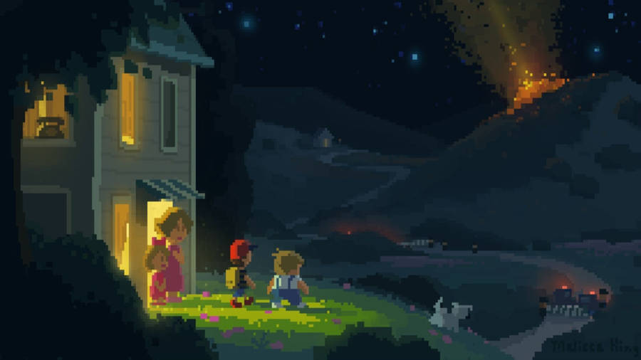 A Comet Makes A Stunning Appearance In The Mountain Range Of Earthbound. Wallpaper