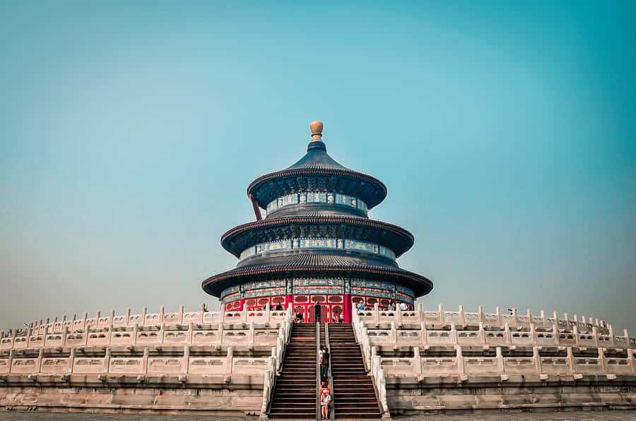 A Convex Photo Of The Temple Of Heaven's Prayer Hall Wallpaper