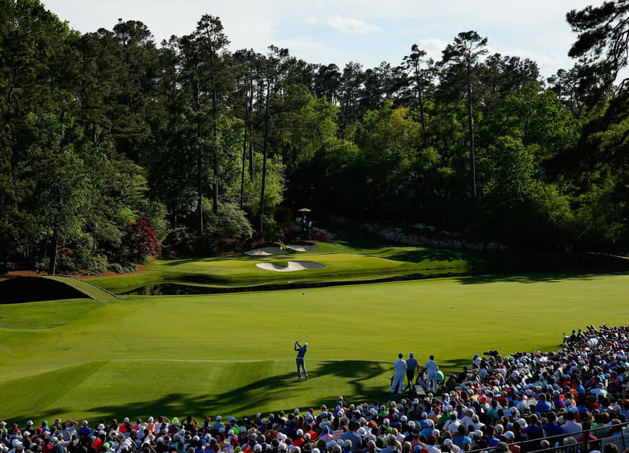 A Crowd Watches A Golf Tournament On A Green Wallpaper