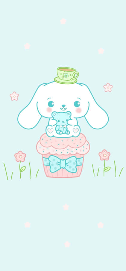A Cute Bunny With A Cupcake On His Head Wallpaper