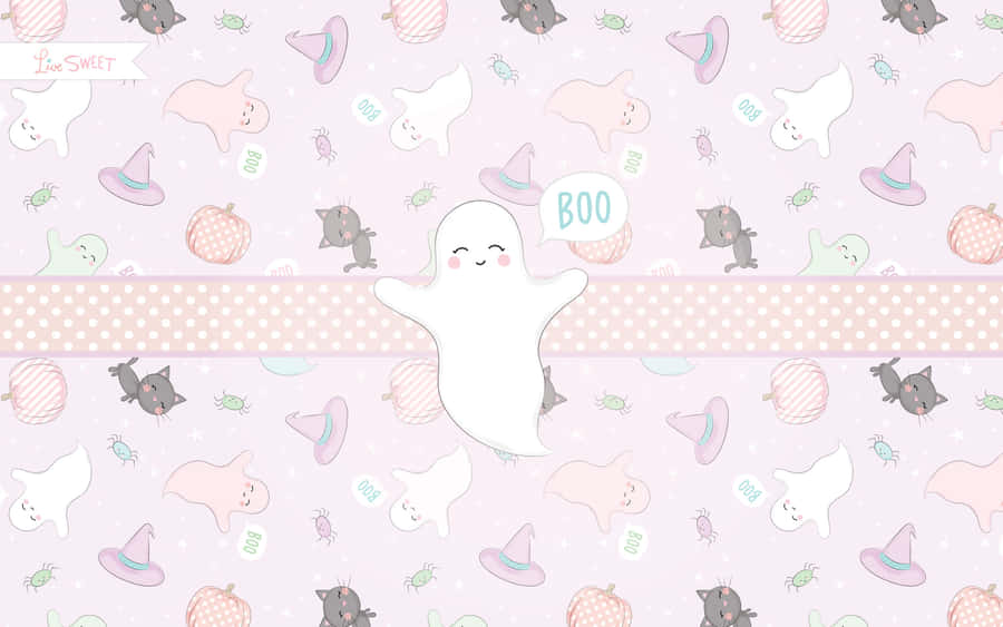 A Cute Ghost Pattern With A Pink Background Wallpaper