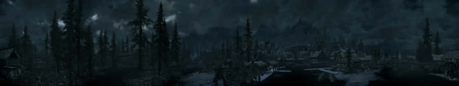 A Dark Night Scene With Trees And A Dark Sky Wallpaper