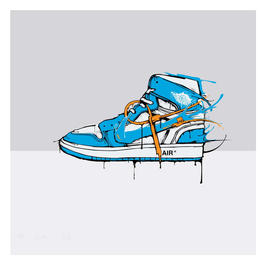 A Drawing Of A Blue And Orange Air Jordan 1 Wallpaper