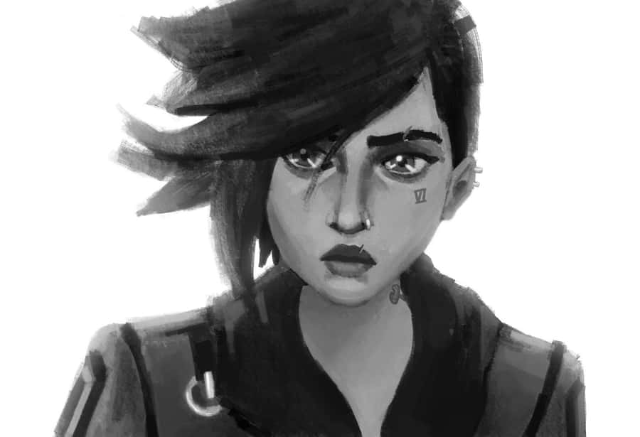 A Drawing Of A Girl With Black Hair And A Tattoo Wallpaper