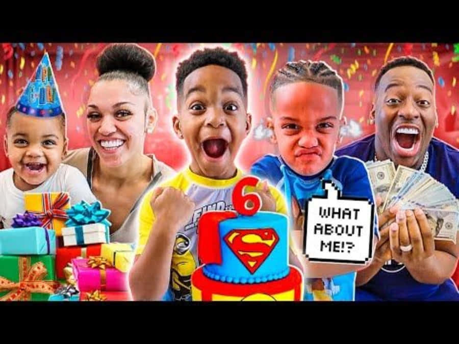 A Family Is Celebrating Their Birthday With Gifts And Cake Wallpaper