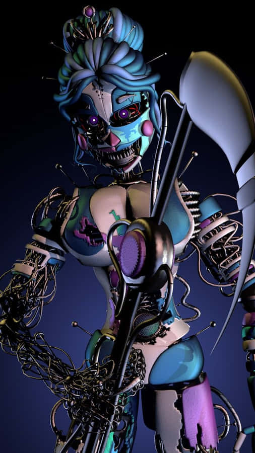 A Female Robot With A Sword And A Scythe Wallpaper