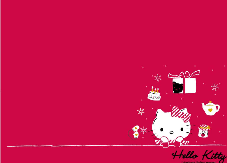A Festive Hello Kitty In Xmas Gear Wallpaper