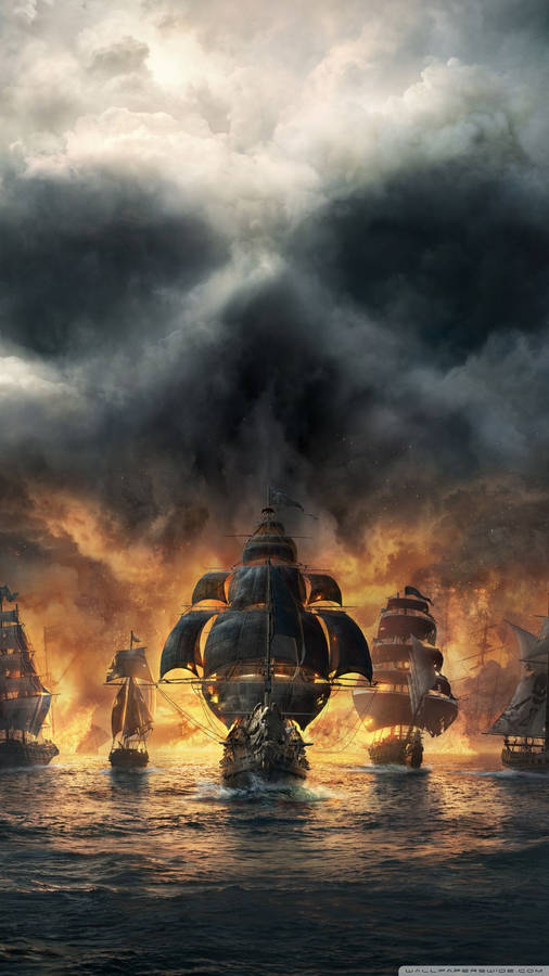 A Fiery Ocean Awaits Your Voyage In Sea Of Thieves Wallpaper