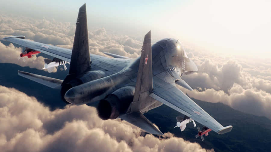 A Fighter Jet Flying Through The Clouds Wallpaper