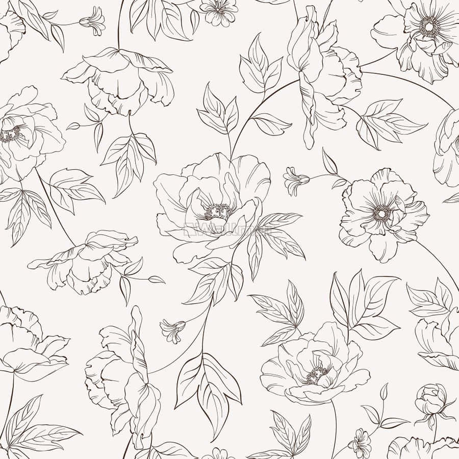 A Floral Pattern With Black And White Flowers Wallpaper