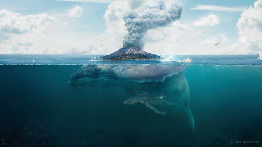 A Giant Whale Majestically Swimming In The Ocean Wallpaper