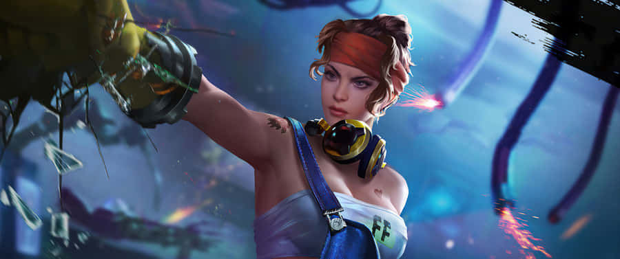 A Girl In A Blue Dress Is Holding A Gun Wallpaper