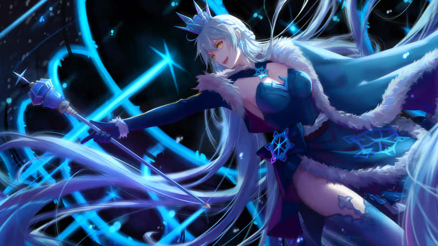 A Girl In Blue Costume With A Sword Wallpaper