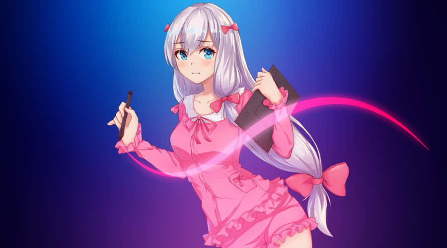 A Girl In Pink Dress Holding A Pen Wallpaper