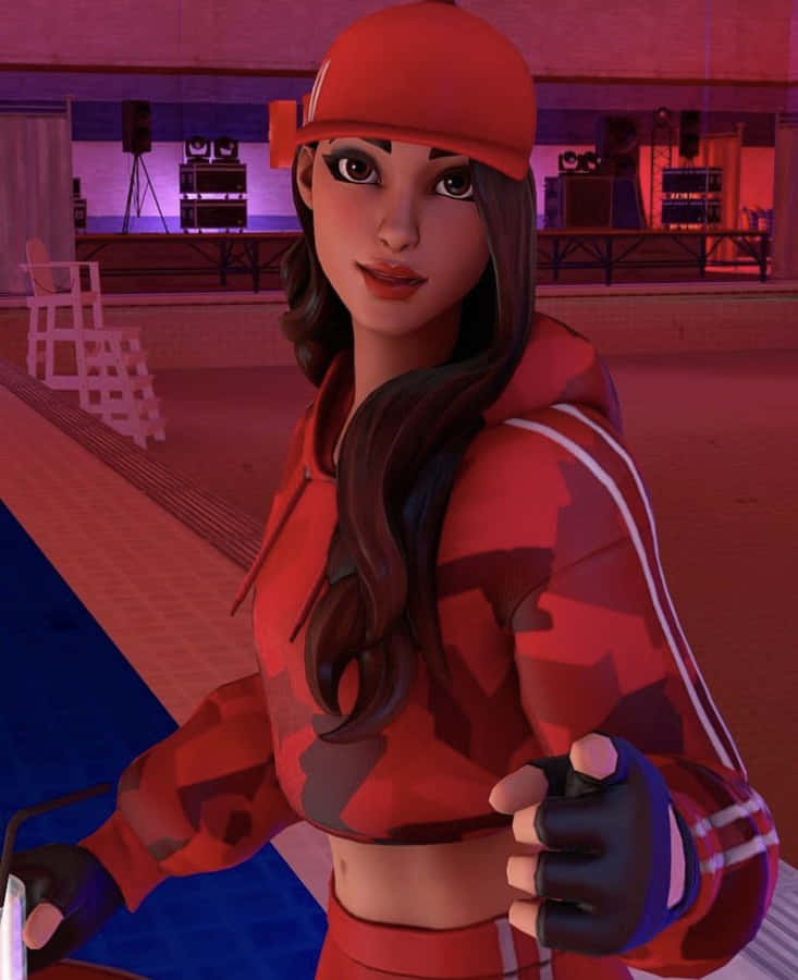 A Girl In Red Is Holding A Bat Wallpaper