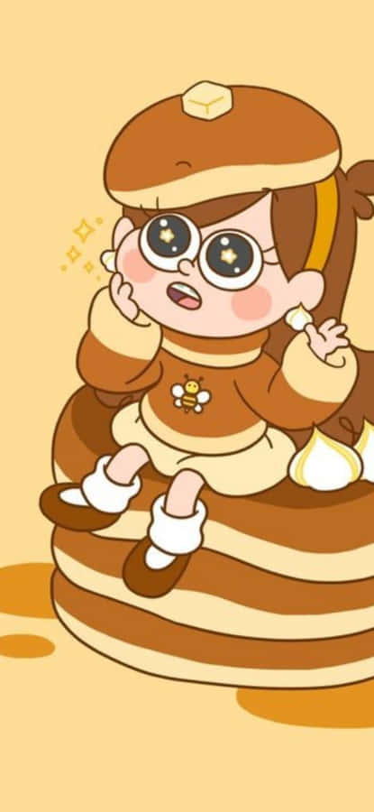 A Girl Sitting On Top Of A Stack Of Pancakes Wallpaper
